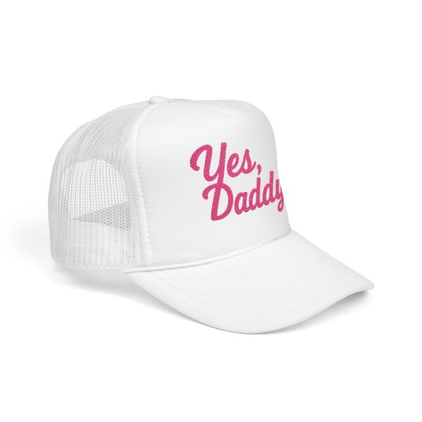 Travel Daddy ‘Yes, Daddy’ Pink Embroidered Trucker Hat (Snapback) - Image 7
