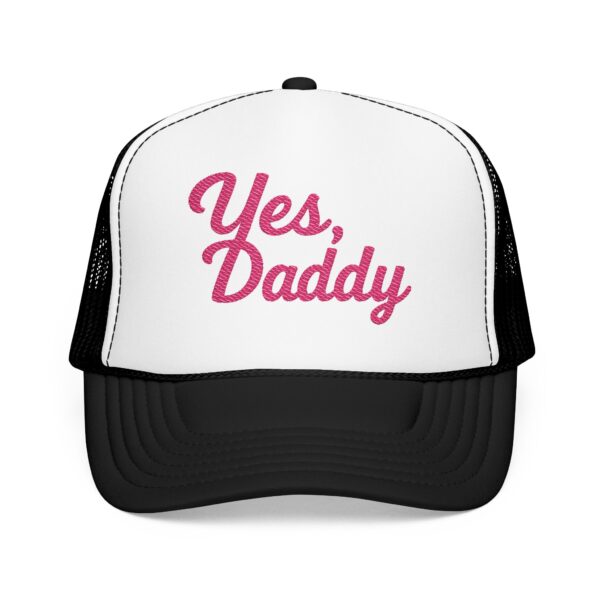 Travel Daddy ‘Yes, Daddy’ Pink Embroidered Trucker Hat (Snapback) - Image 5