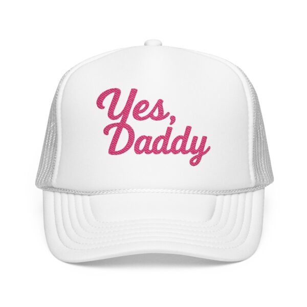 Travel Daddy ‘Yes, Daddy’ Pink Embroidered Trucker Hat (Snapback) - Image 4